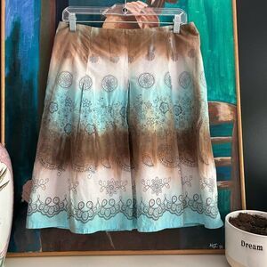 Brown and Cream Knee-Length Skater Skirt Size 11